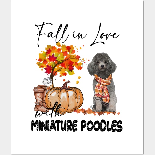 Miniature Poodle Fall In Love Scarf Silver Funny Miniature Poodles Wall Art by Los Draws